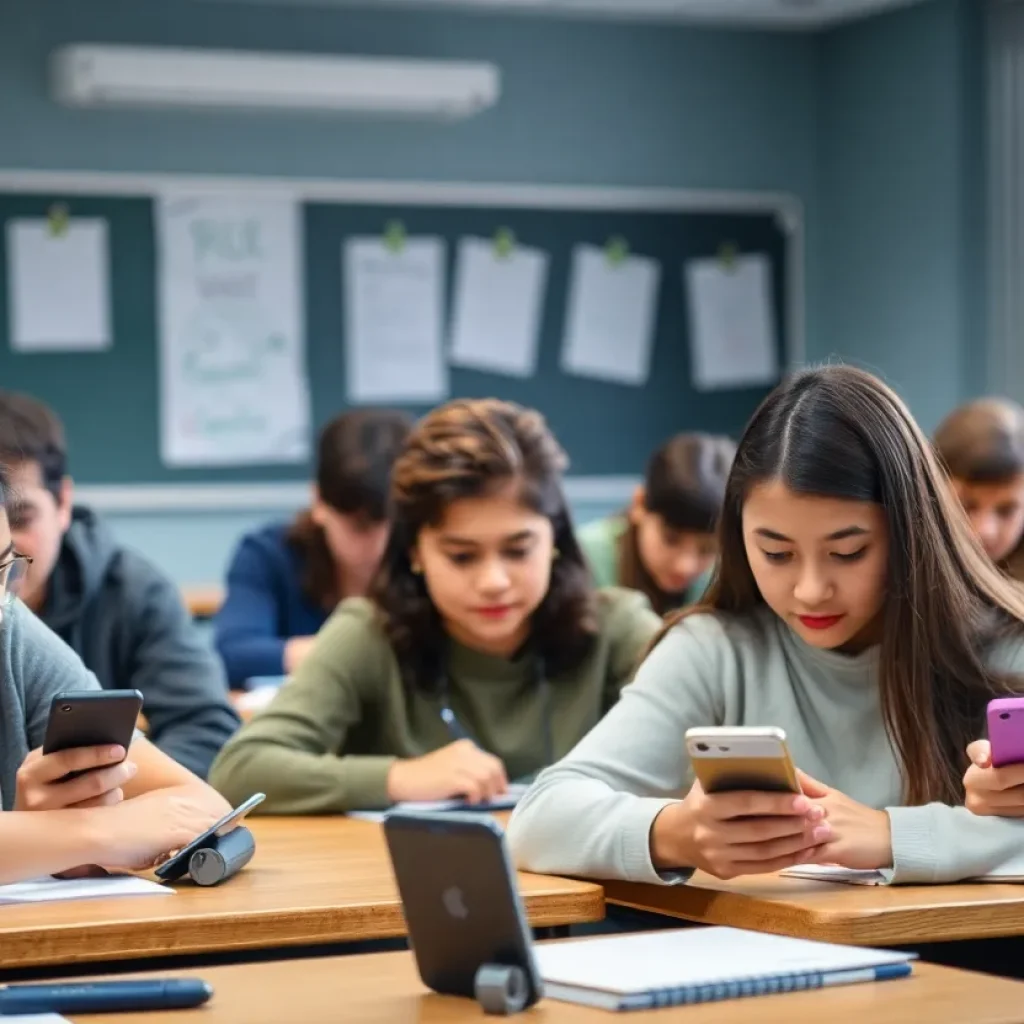Students in a classroom focused on their studies without cellphone distractions