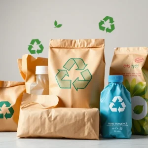 Eco-friendly packaging materials and recycling symbols