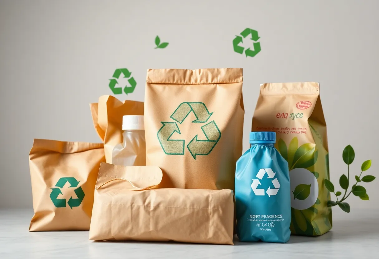 Eco-friendly packaging materials and recycling symbols