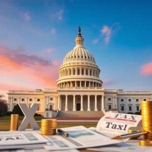 Image of the U.S. Capitol building with tax-related symbols