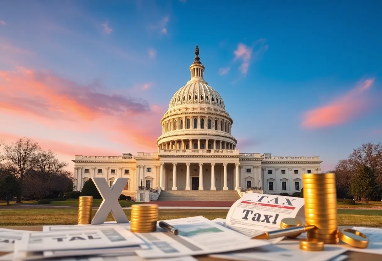 Image of the U.S. Capitol building with tax-related symbols