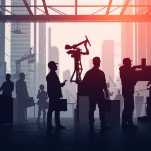 Illustration of technology impacting workforce with AI and machines