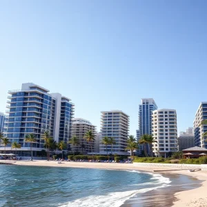 Coastal city landscape of Boca Raton with office buildings and beach