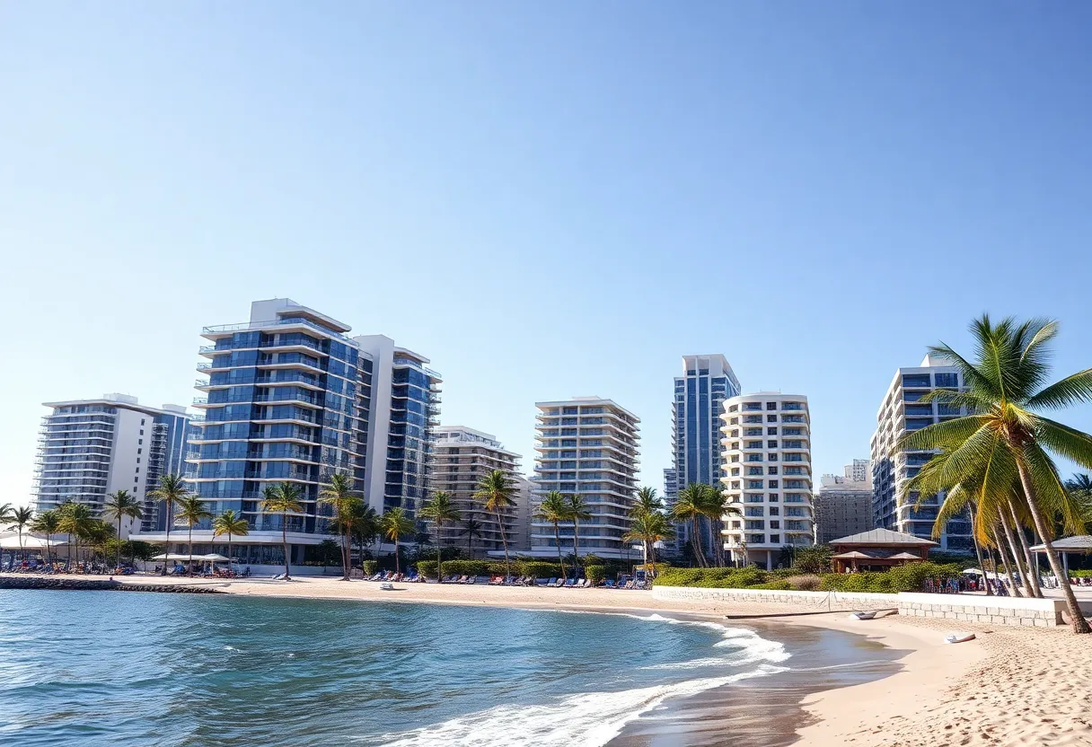 Coastal city landscape of Boca Raton with office buildings and beach