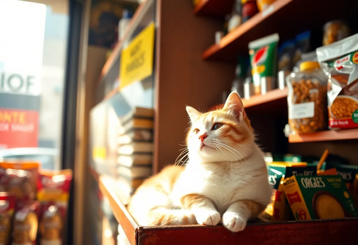 A bodega cat relaxing in a New York City store