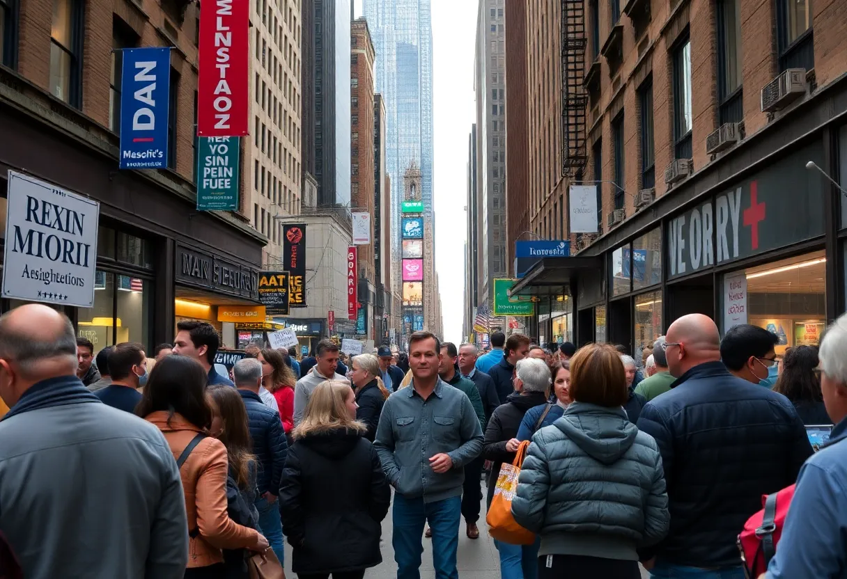 Urban New York City campaign scene during mayoral election