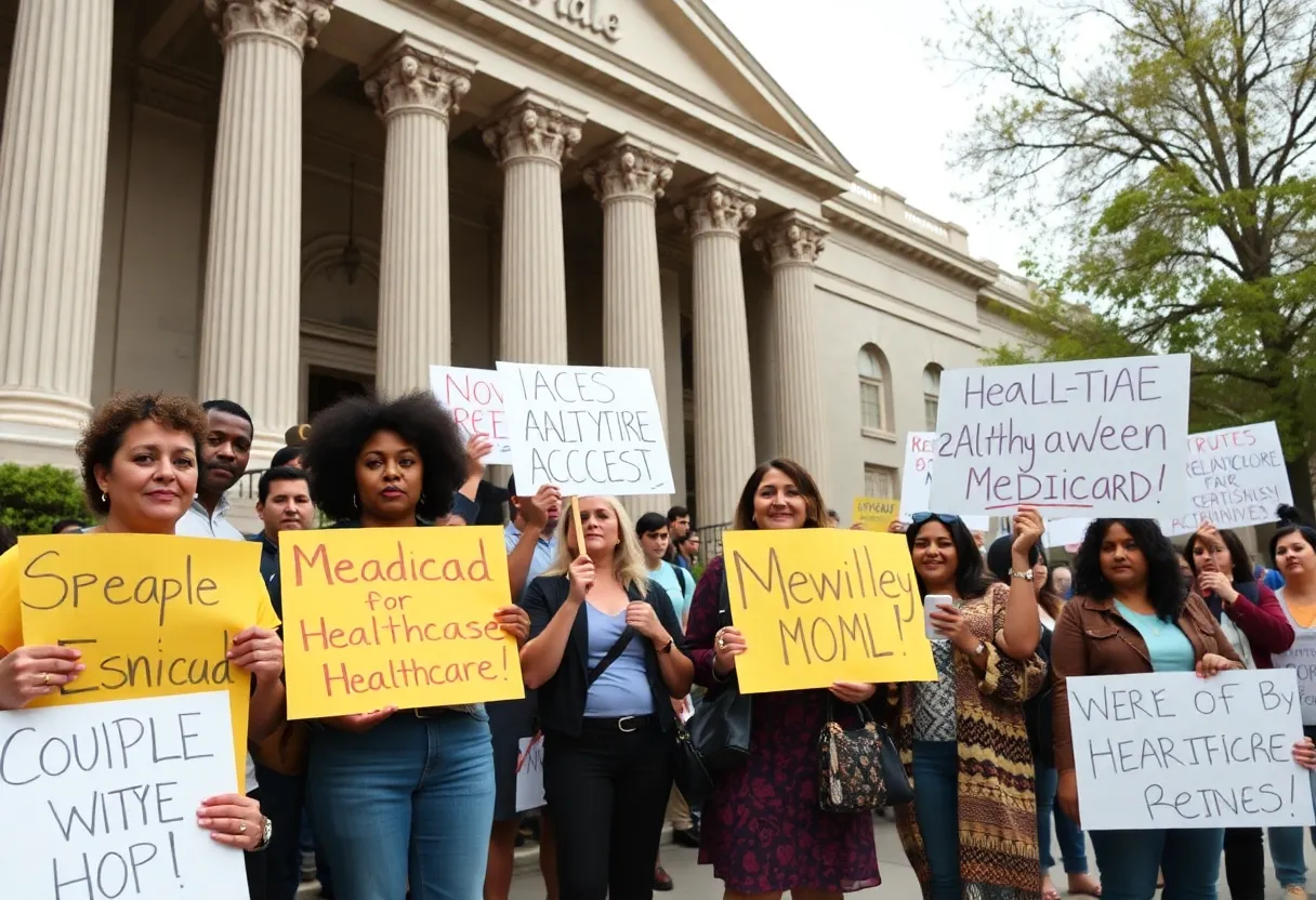 Community members protesting for Medicaid and healthcare access