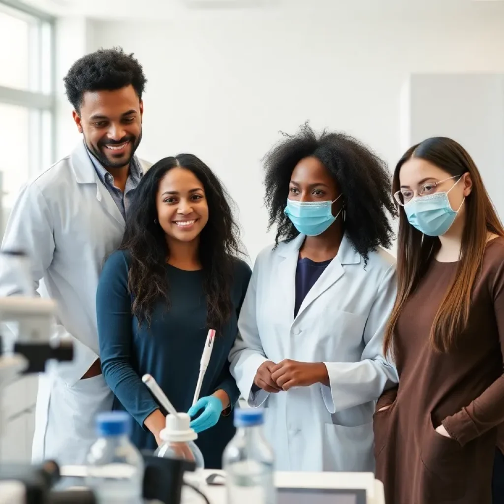 Diverse researchers working together in a laboratory