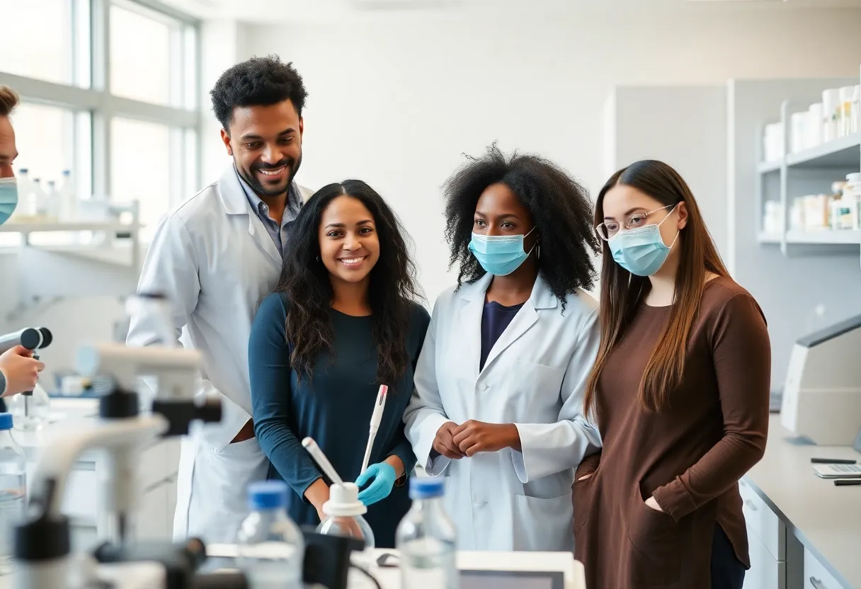 Diverse researchers working together in a laboratory