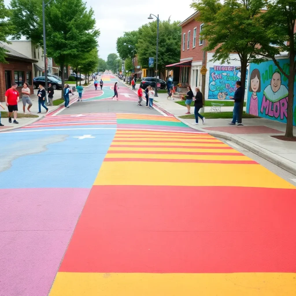 Artistic crosswalks with student-made murals in Whitehall