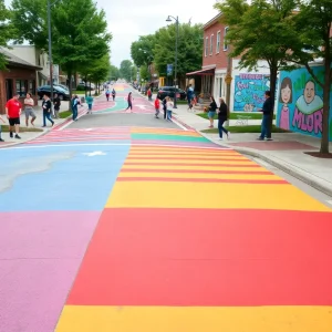 Artistic crosswalks with student-made murals in Whitehall