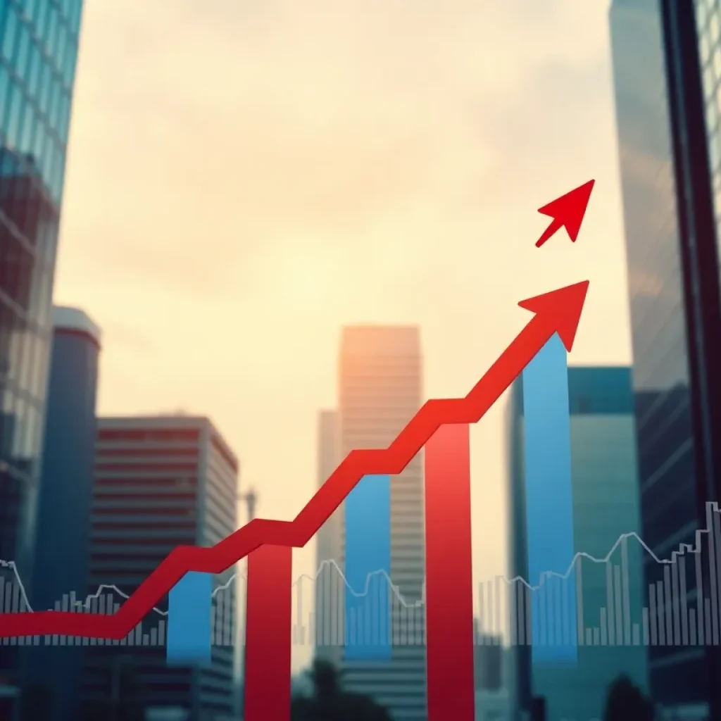 Abstract representation of corporate success with stock market graphs