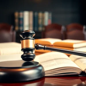 A courtroom with legal books and a gavel symbolizing attorney misconduct and professionalism.