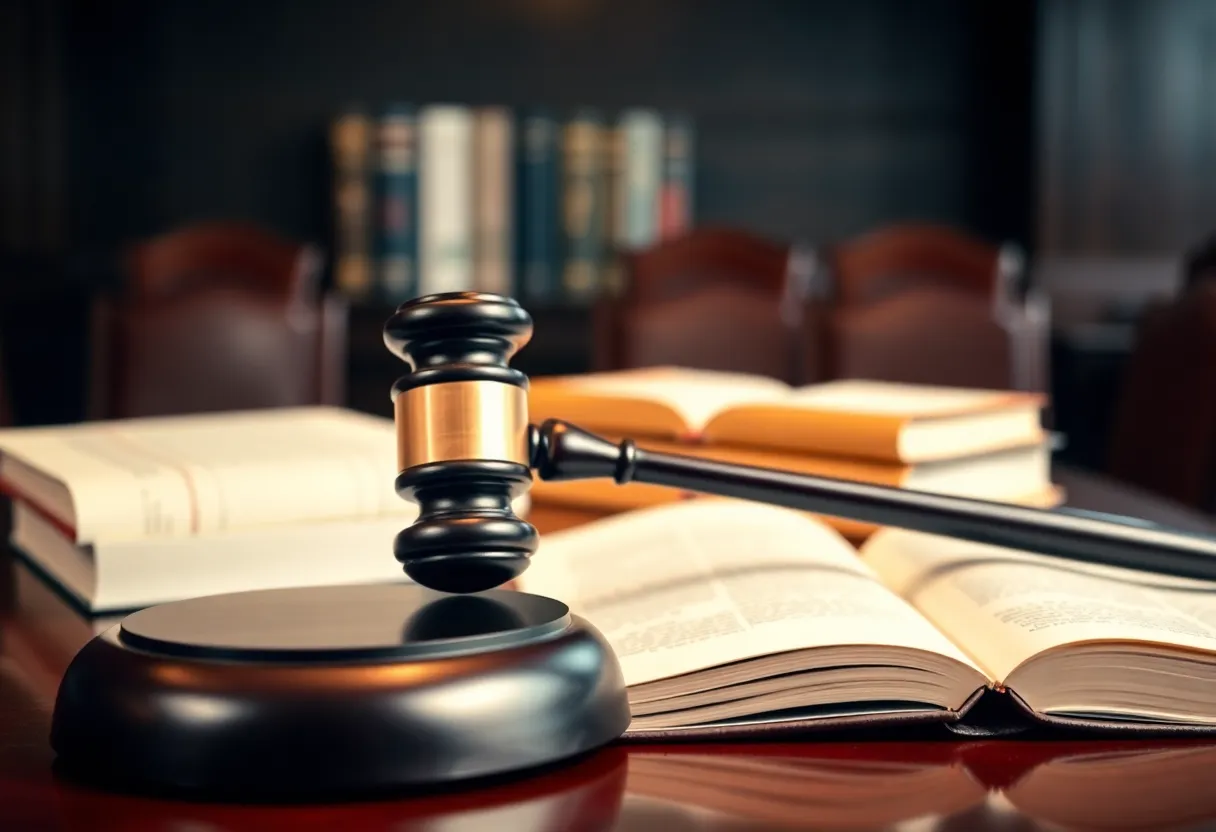 A courtroom with legal books and a gavel symbolizing attorney misconduct and professionalism.