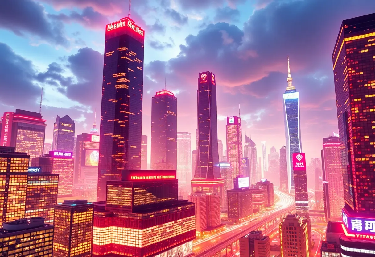 A visual representation of cryptocurrency firms pursuing IPOs in a dynamic city environment.