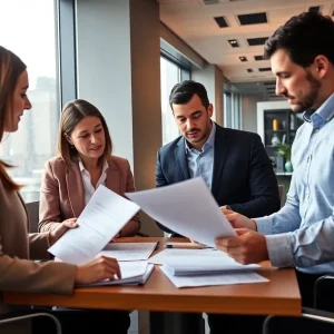 People in an office discussing financial legislation