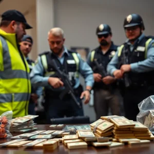 Law enforcement officers conducting a drug bust operation