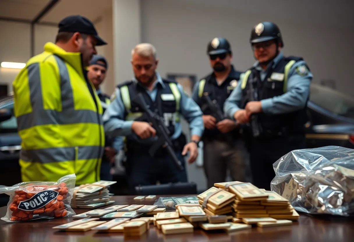 Law enforcement officers conducting a drug bust operation