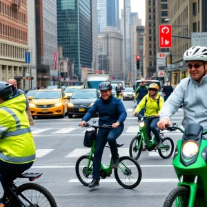 E-bike riders maneuvering through New York City traffic