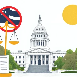 An artistic representation of consumer protection with New York State Capitol.