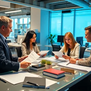 Advisors collaborating in a financial planning office