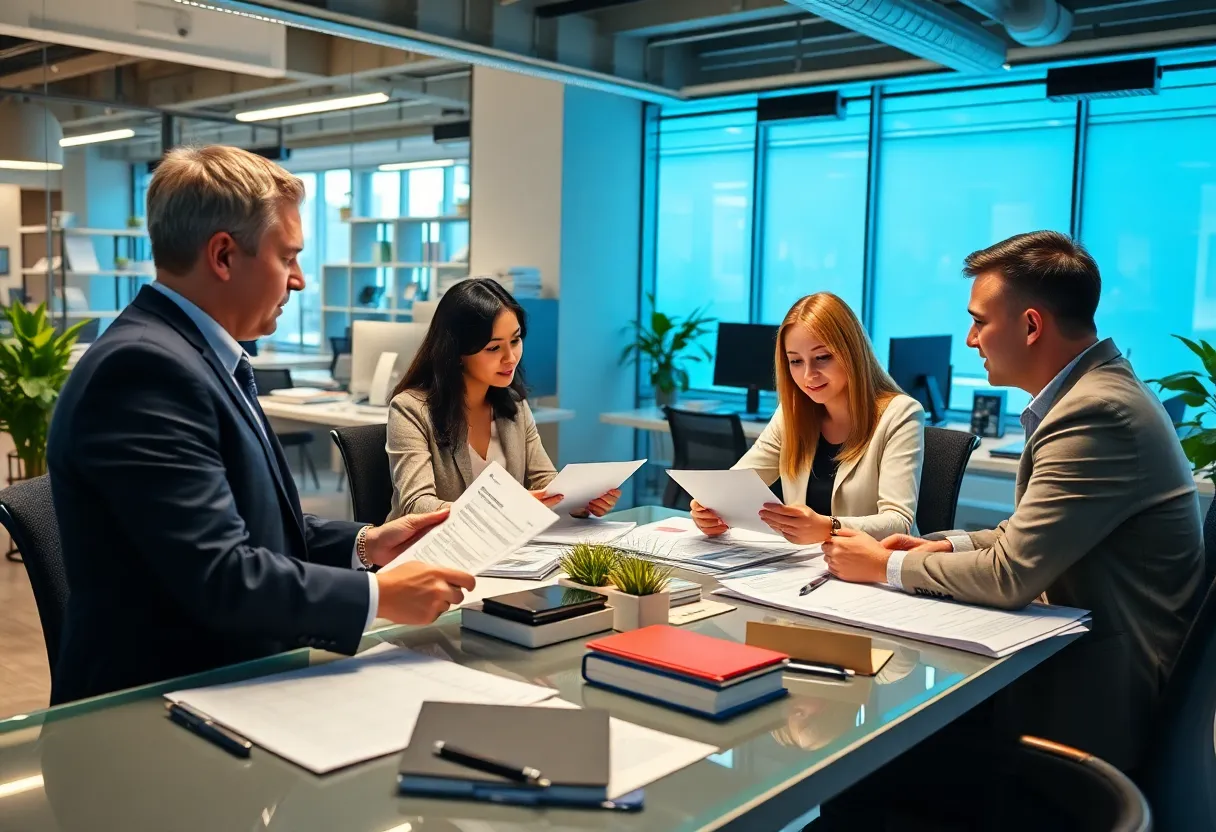Advisors collaborating in a financial planning office