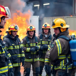 Firefighters undergoing training to manage electric vehicle fires with specialized equipment.