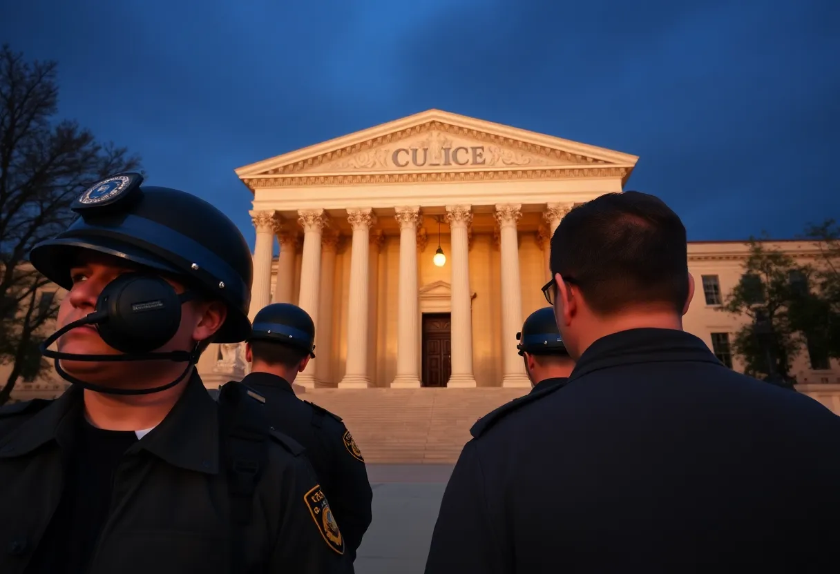 Courthouse representing legal actions against public threats