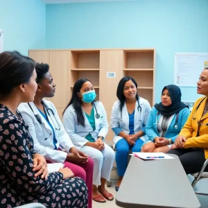 Group of healthcare professionals discussing reproductive healthcare