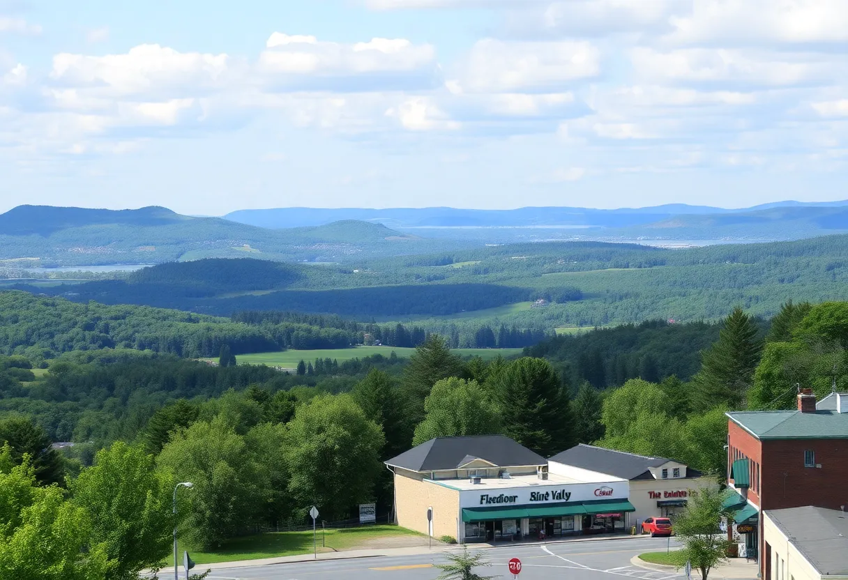 A picturesque landscape of Hudson Valley with trees and hills