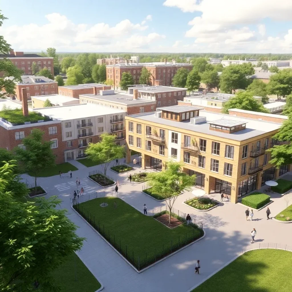 Proposed redevelopment of Hunter's Point South showing mixed-use community and green spaces.