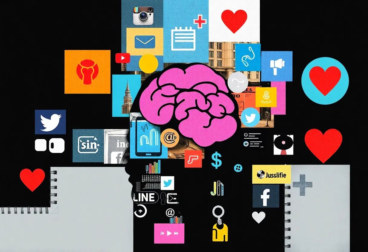 Collage illustrating the effects of social media on teenagers' mental health.