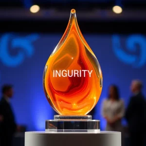 Unique hand-blown glass award representing integrity.