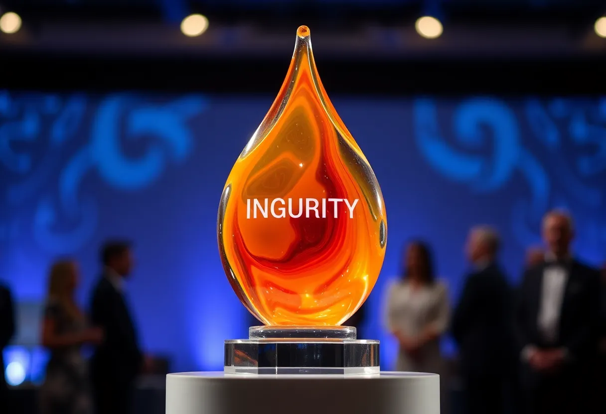 Unique hand-blown glass award representing integrity.