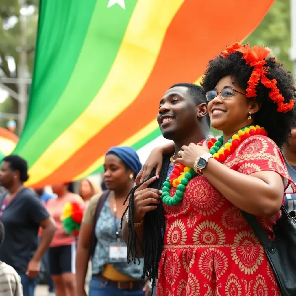 Festival celebrating Juneteenth with families and cultural displays