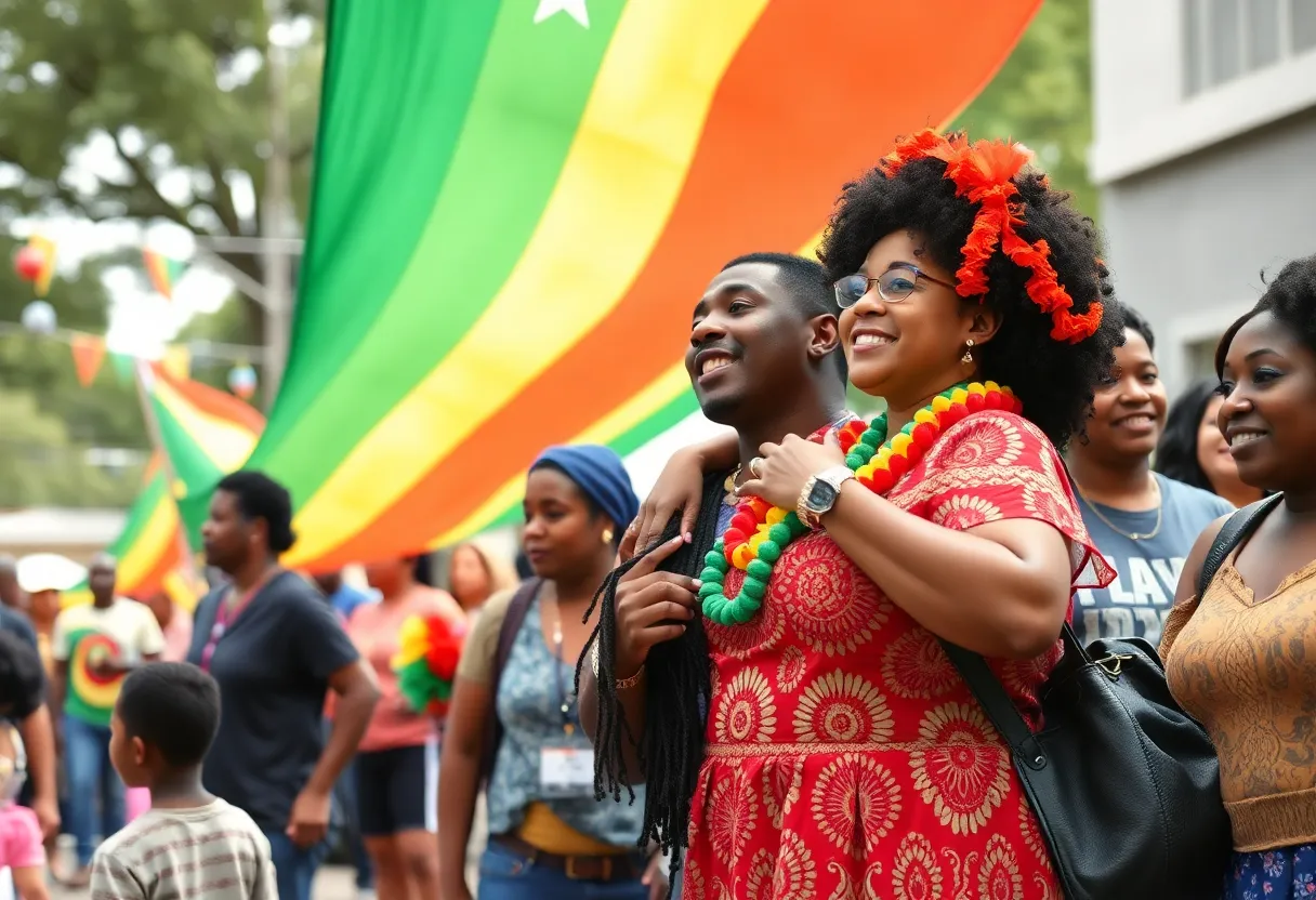 Festival celebrating Juneteenth with families and cultural displays