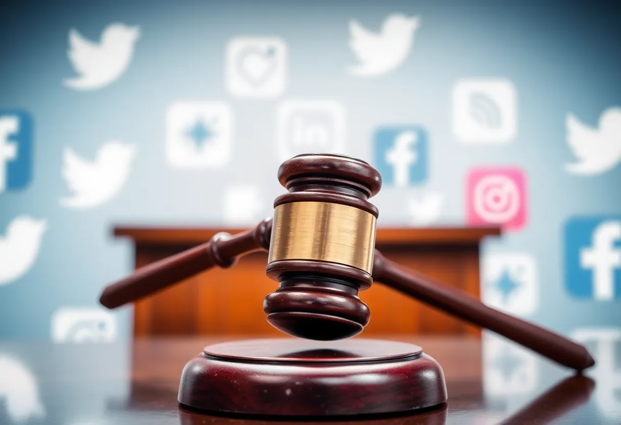 Courtroom symbolizing the legal issues surrounding social media and free speech.