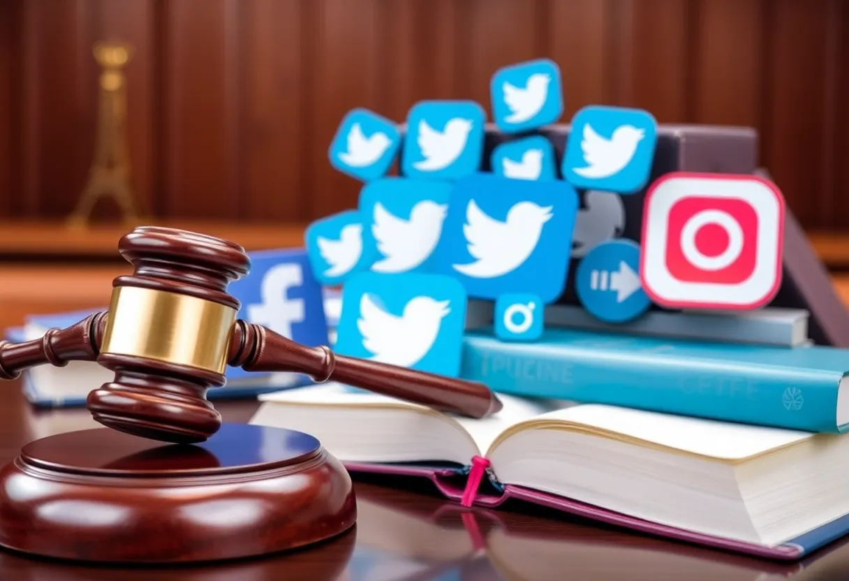 Courtroom representation of social media regulation debate