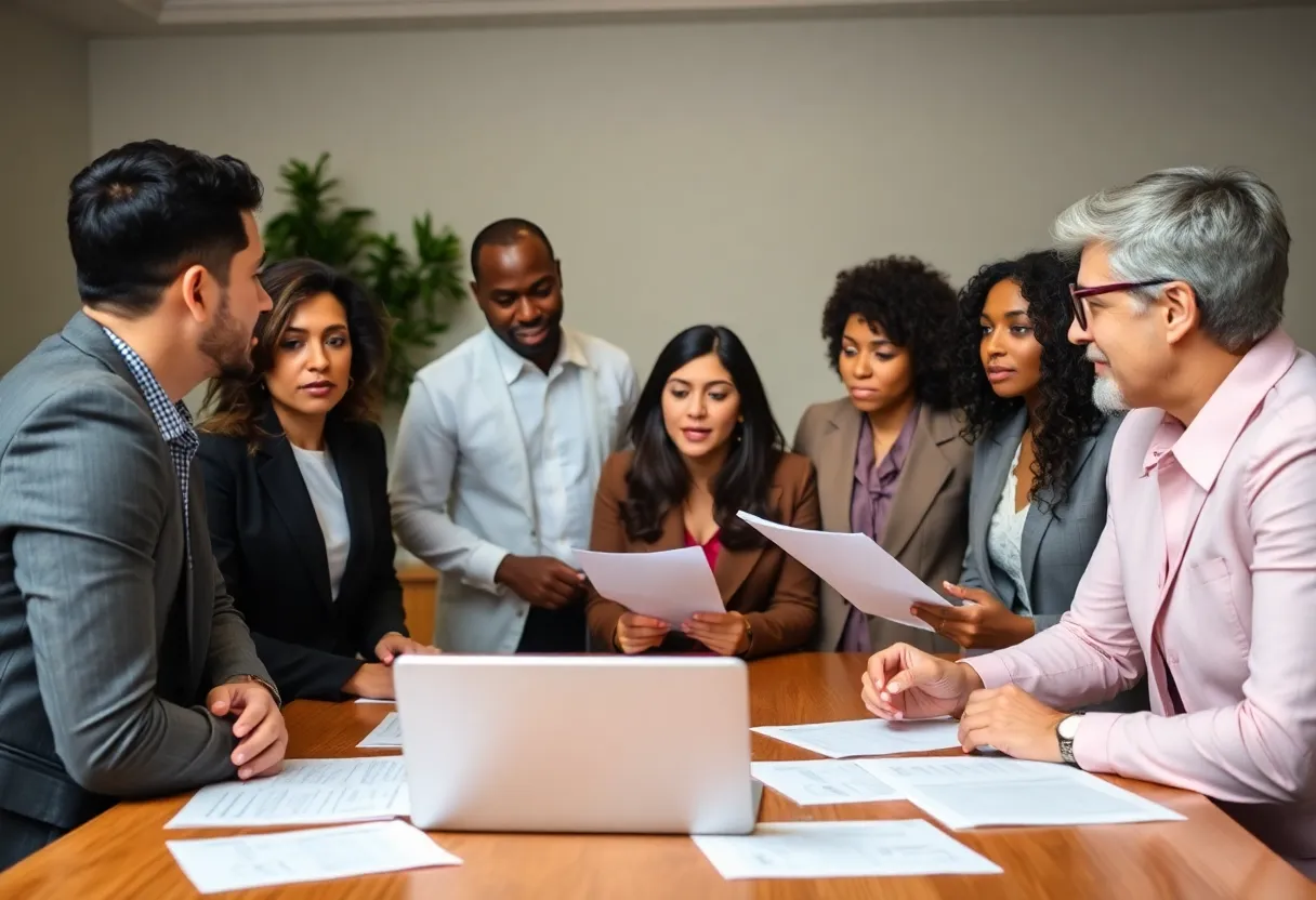 A group of individuals discussing consumer protection legislation