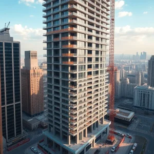Construction of a 55-story skyscraper in Long Island City