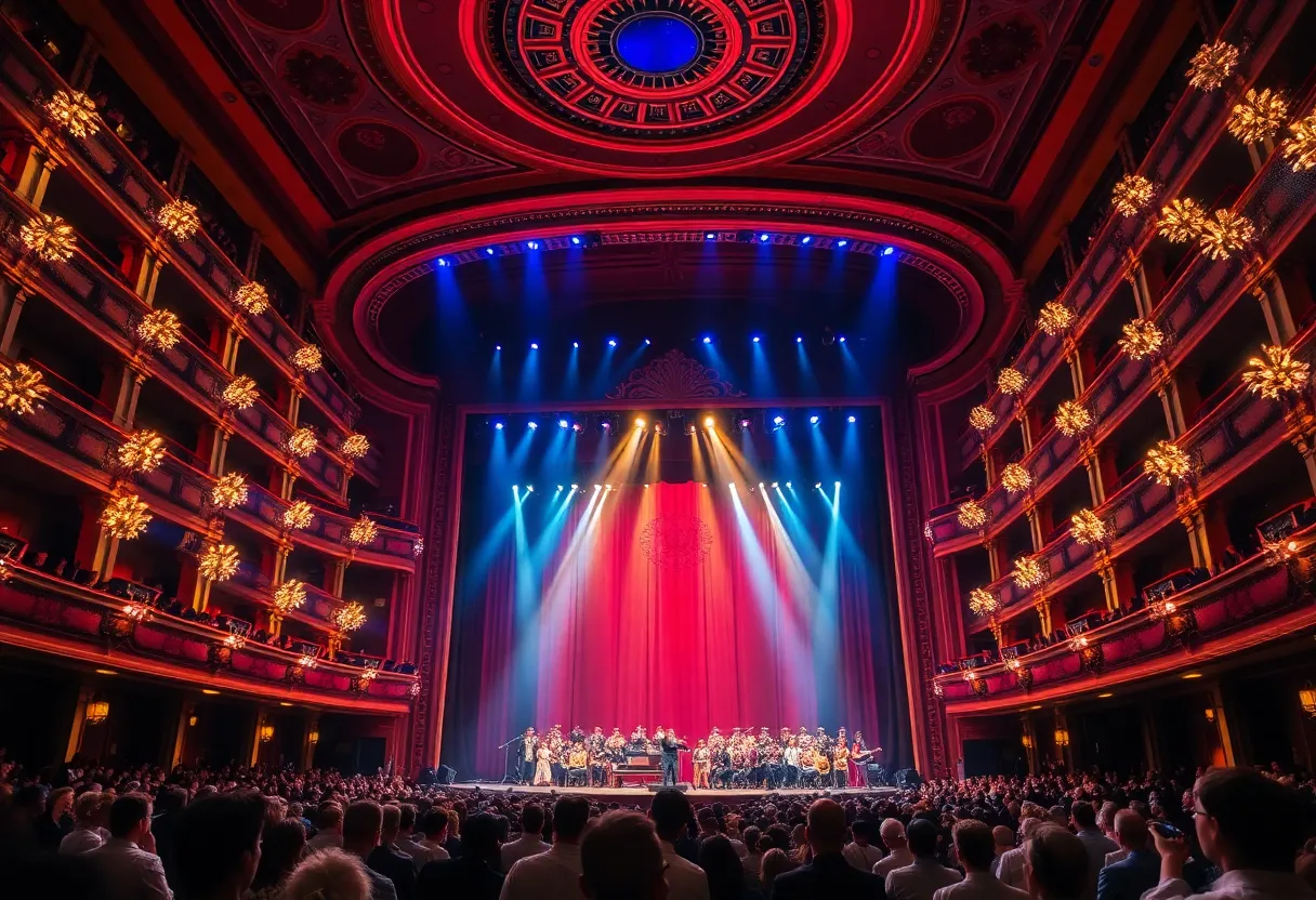 Performers on stage at the Metropolitan Opera in a grand theater setting
