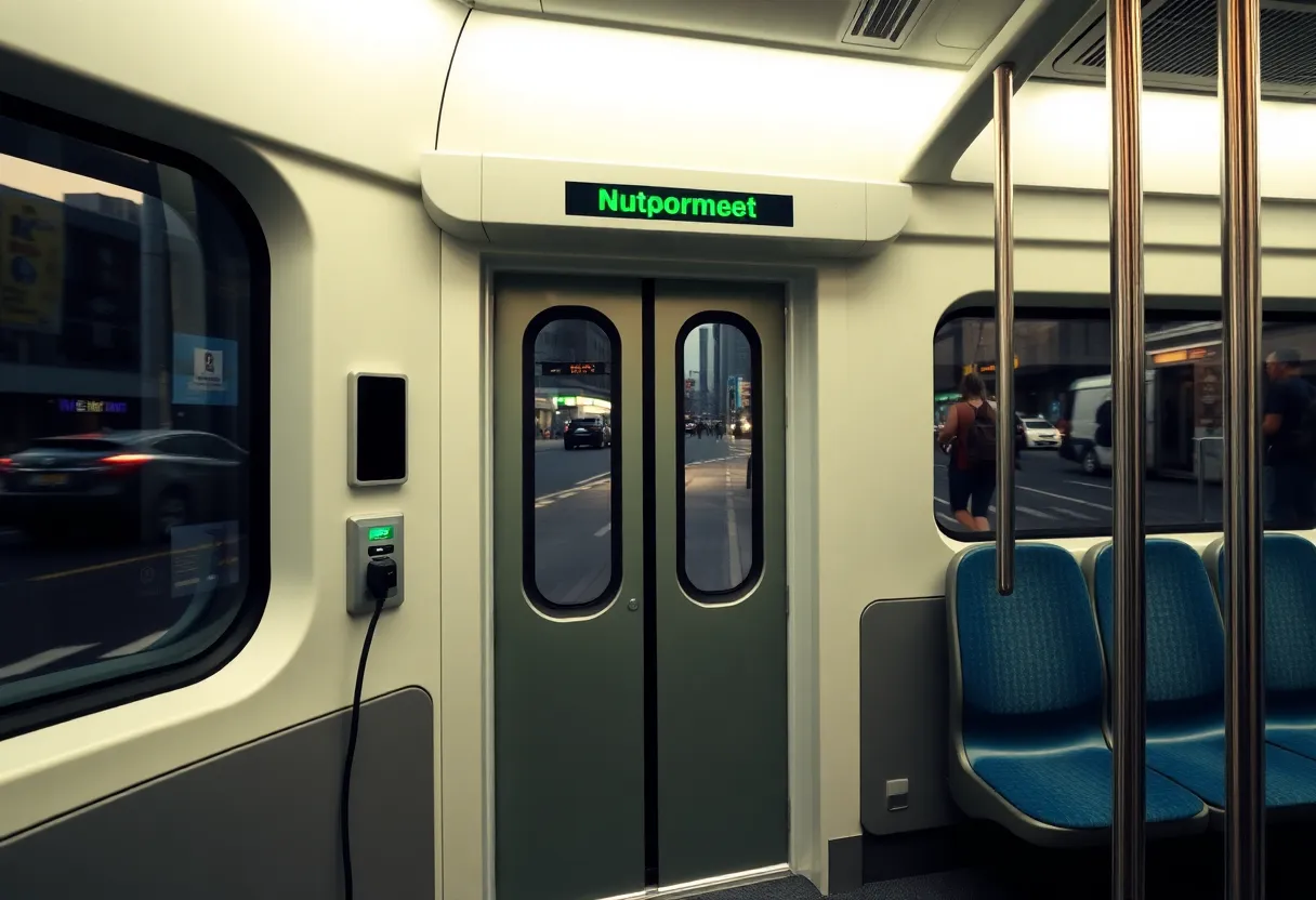 Interior of a modern M-9A railcar with USB charging ports