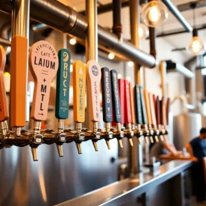 Interior of Moor's Brewing Company showcasing a vibrant community space and beer taps.
