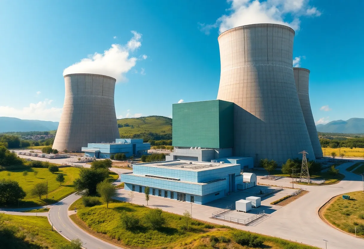 Conceptual image of a nuclear power plant with sustainable technology