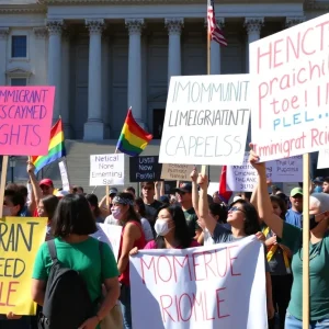 Protesters advocating for immigrant rights outside the New York state Capitol.