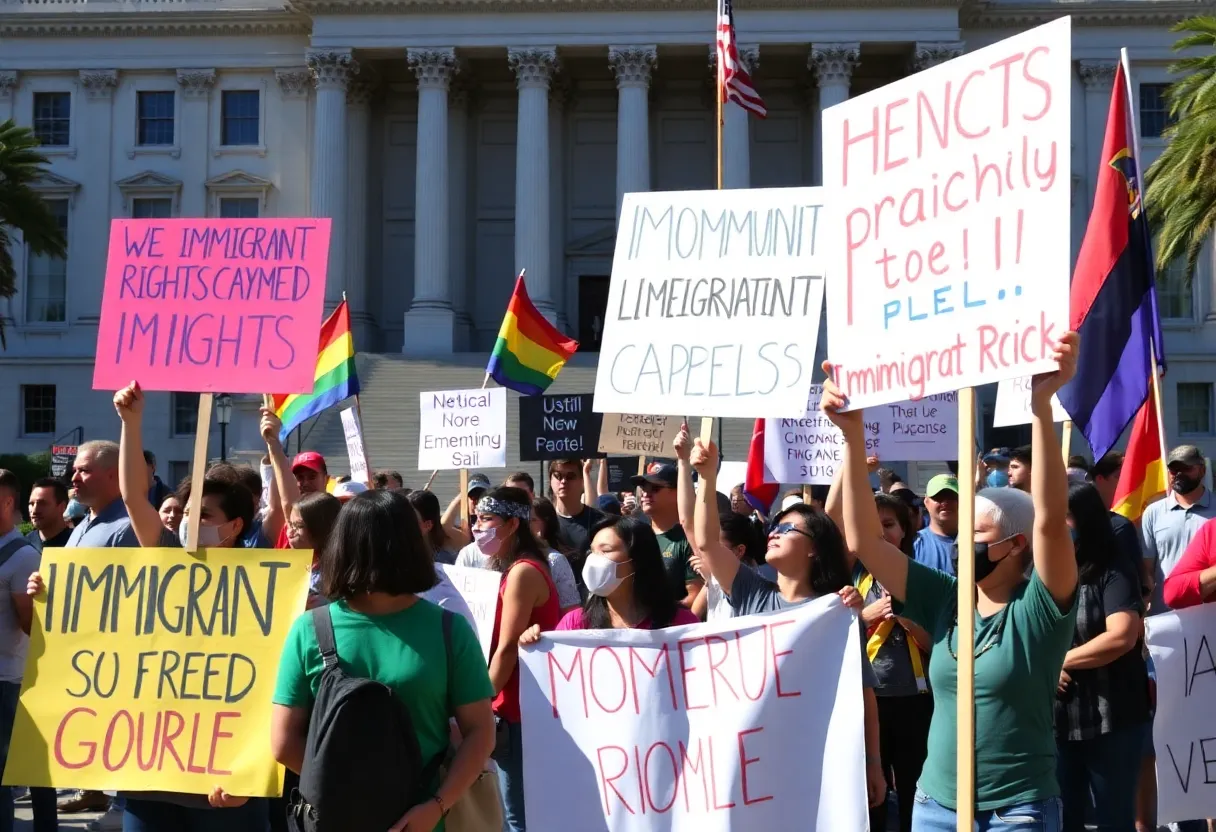 Protesters advocating for immigrant rights outside the New York state Capitol.