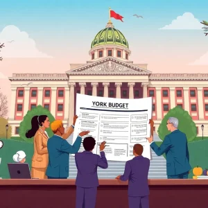 Lawmakers discussing the New York State budget