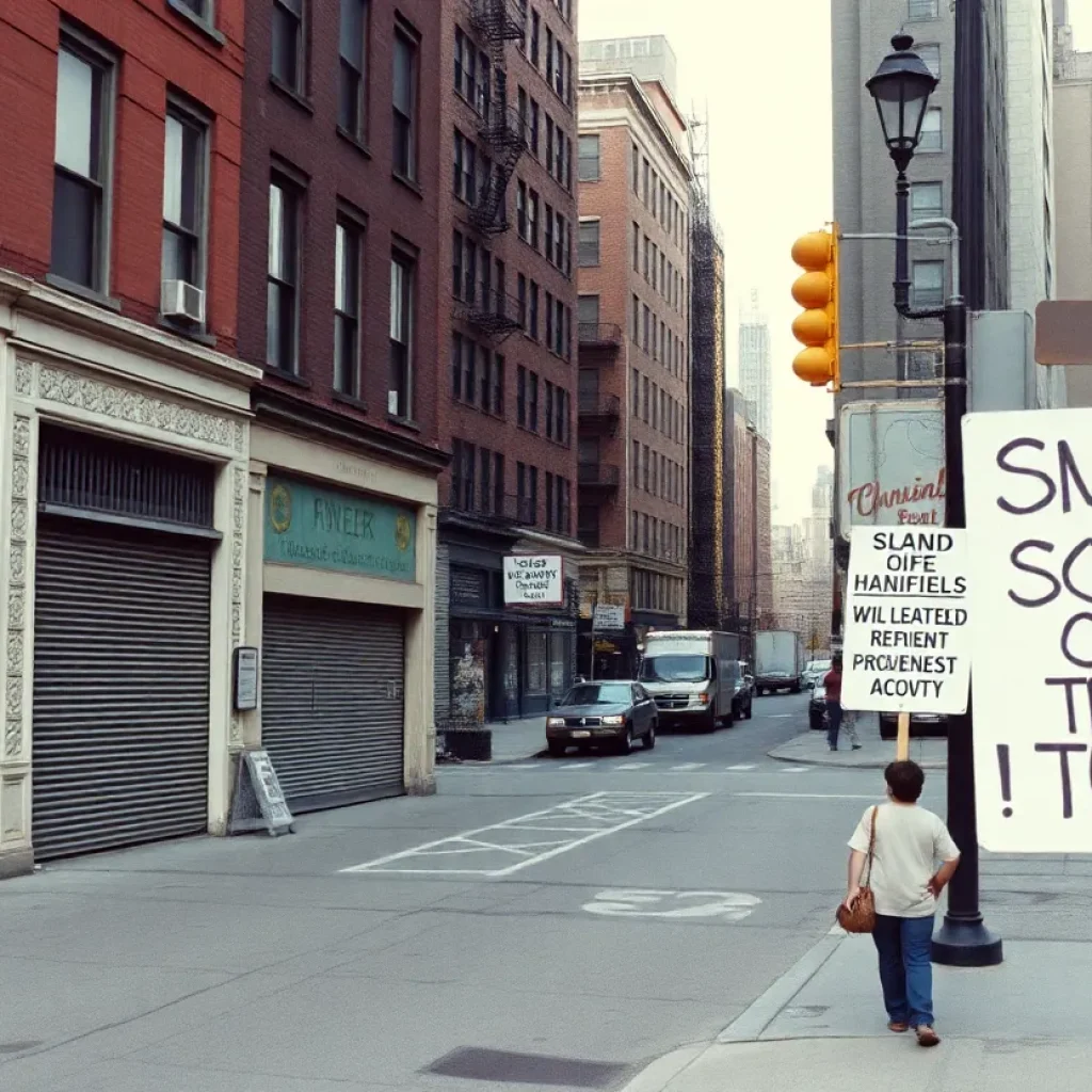 Archival footage of New York City during the 1975 financial crisis showing urban decay and protests.