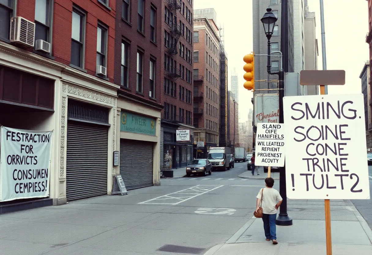 Archival footage of New York City during the 1975 financial crisis showing urban decay and protests.