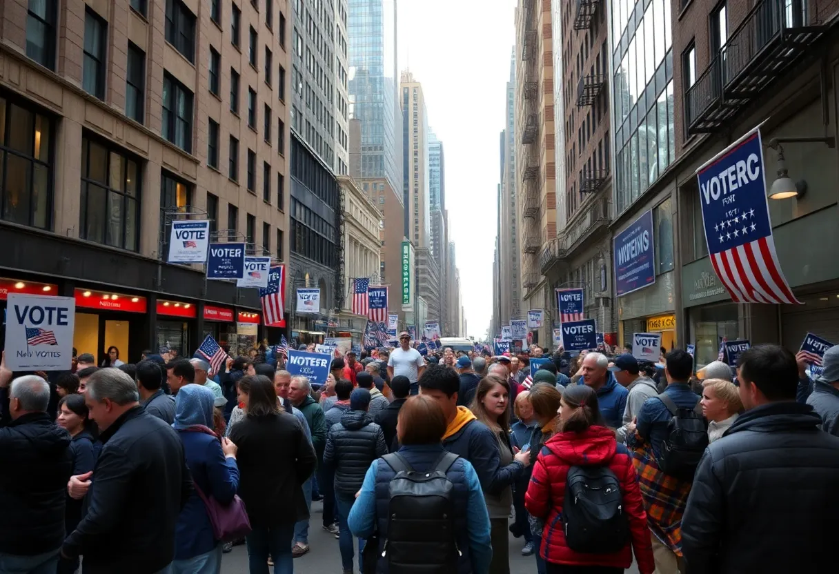 Voters engaging in New York City mayoral election activities